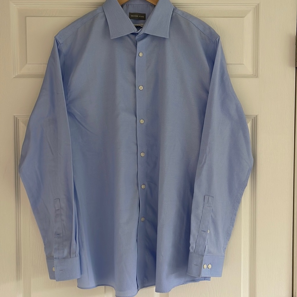 Michael Kors Men's Regular Fit Airsoft Stretch Non-Iron Size XL 17.5 Blue